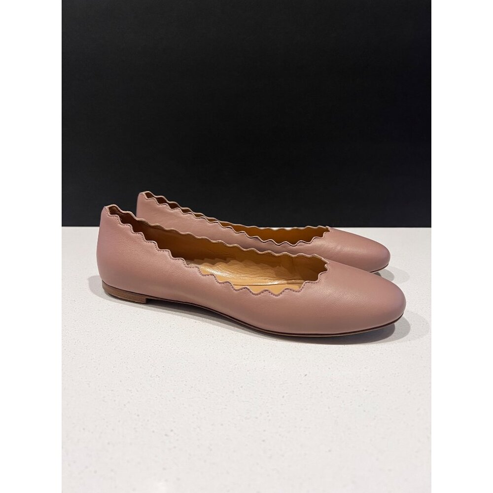 CHLOÉ Lauren scalloped blush leather ballet flats size 38.5 NEW - Picture 2 of 10